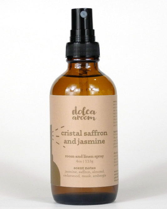 dolca aroom 4oz room and linen spray, cristal saffron and jasmine scent