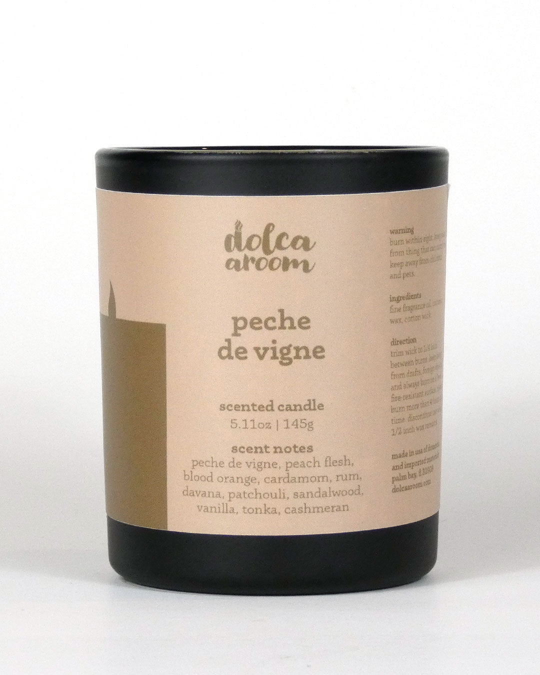 dolca aroom 5.11oz scented candle, peche de vigne scent