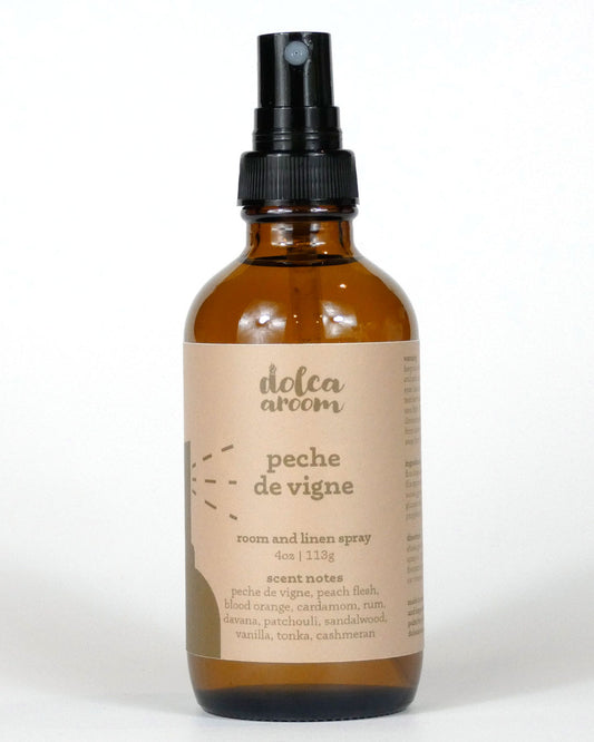 dolca aroom 4oz room and linen spray, peche de vigne scent